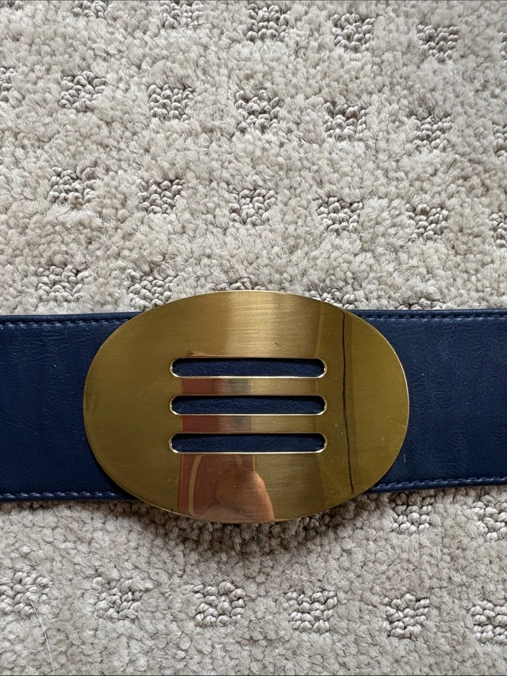 Navy Adjustable Women’s Belt with Gold Oval Buckle- Small